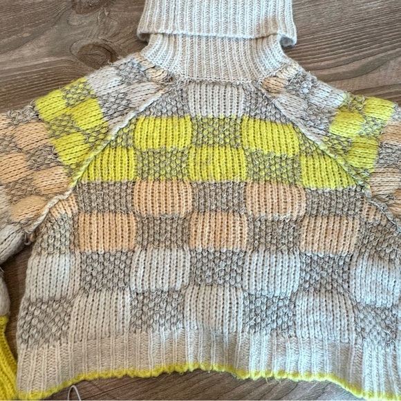 Free People Check Me Out Checkerboard Turtleneck Sweater Macaroon - Picture 2 of 5